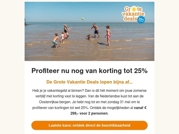 🔔 Nog 1 week: tot 25% korting op jouw verblijf