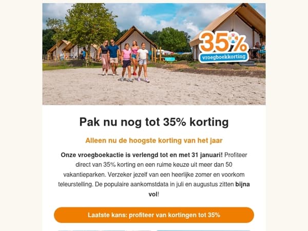 Wegens succes verlengd: Tot wel 35% vroegboekkorting 🧡