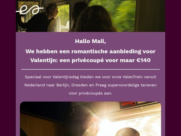 ValenTrein-aanbieding: boek voor €140 een romantische privécoupé 🏹
