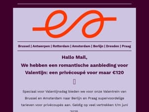 Romantische aanbieding voor Valentijn: €120 voor een privécoupé