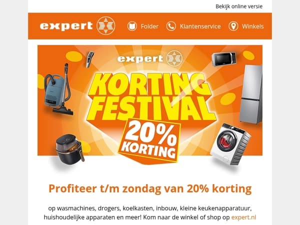 Laatste week: 20% korting op witgoed, inbouw en meer!