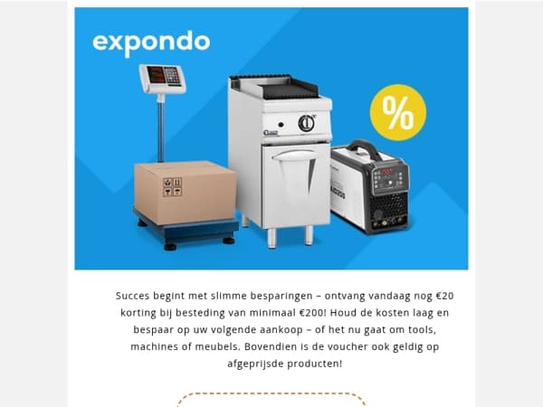 Voorraad inslaan en besparen! Geniet van €20 extra korting op uw volgende aankoop.