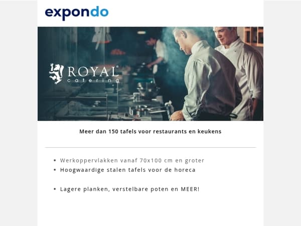 Meer dan 150 tafels voor restaurants en keukens