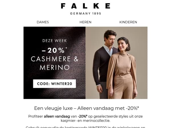 Alleen vandaag: -20%* op geselecteerde kasjmier- en merinoproducten