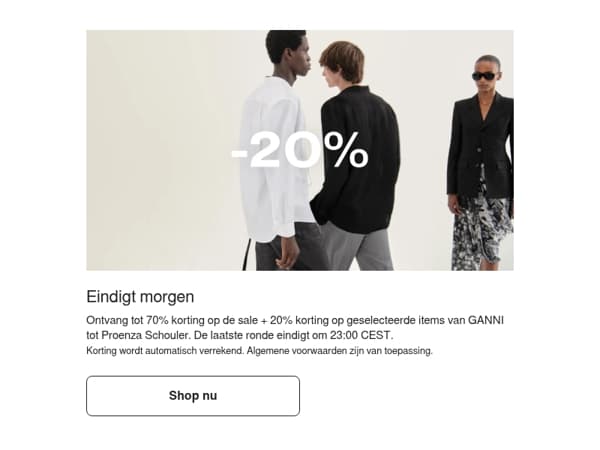 20% korting op sale eindigt morgen