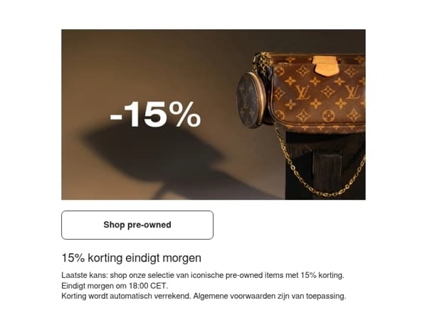 -15% op pre-owned eindigt bijna