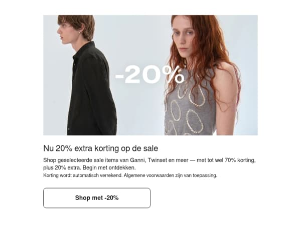 Ontvang 20% korting op de sale