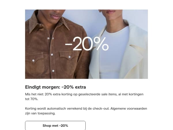 -20% extra eindigt morgen