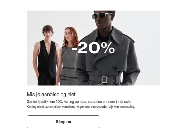 20% korting op sale tops en meer