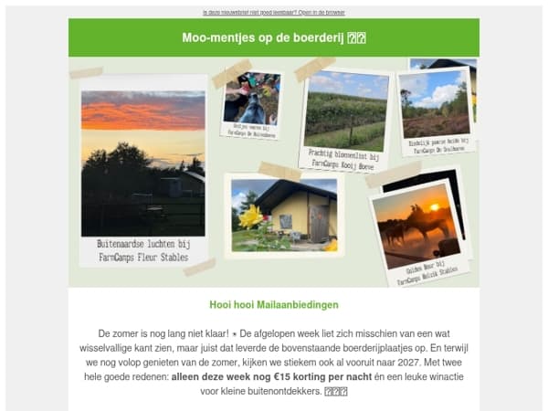 Alleen deze week nog: €15 korting per nacht voor 2027 🐄⛺