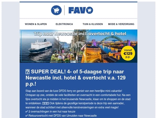 🚢 SUPER DEAL! 4- of 5-daagse trip naar Newcastle incl. hotel & overtocht v.a. 129 p.p.!