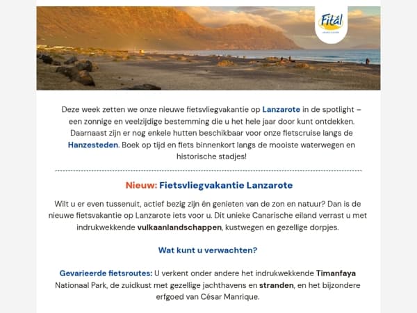 Nieuw: Fietsvliegvakantie Lanzarote