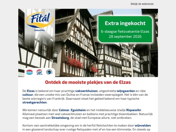 Extra ingekocht: 6-daagse fietsvakantie Elzas