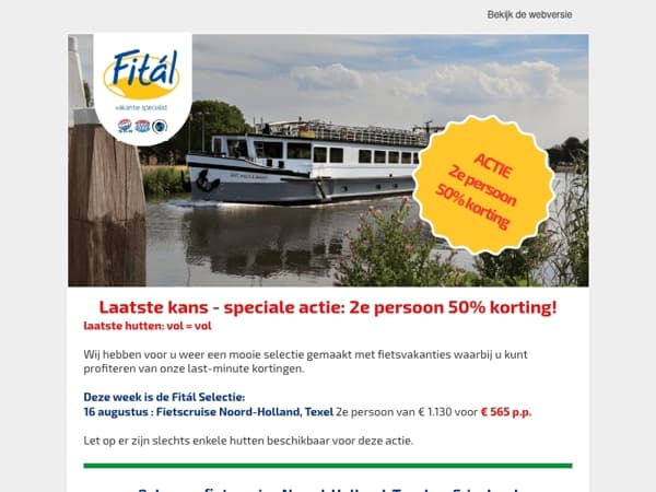Laatste kans: Fietscruise Nederland vertrek 16 augustus