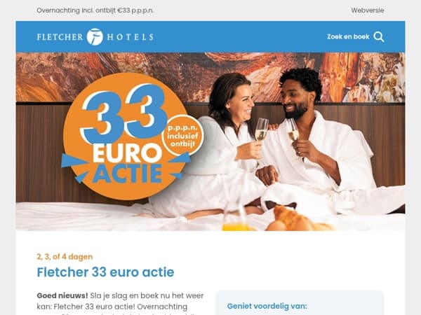 Sla je slag en boek nu het weer kan: Fletcher 33 euro actie