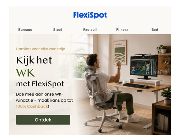 ⚽ Geniet van elke wedstrijddag met FlexiSpot en maak kans op mooie prijzen!