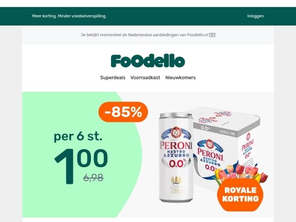 6-pack Peroni 0.0% voor maar €1! 👑🧡