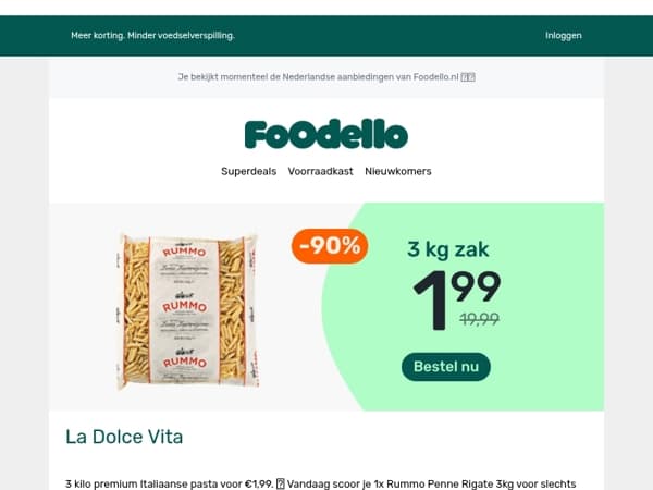 3kg pasta - Rummo Penne Rigate voor €1,99 🍝