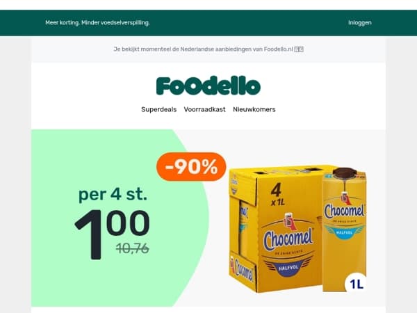 4x Chocomel 1L voor €1