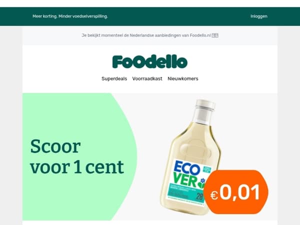 Ecover 1,43l voor maar €0.01
