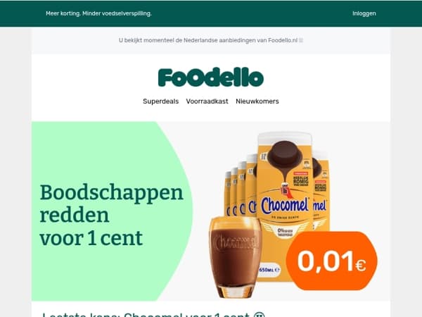 6x Chocomel 0%? Slechts 1 cent!