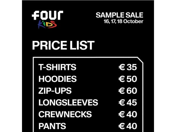 SAMPLE SALE | PRICE LIST