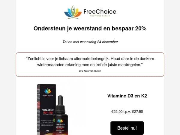 20% korting op onze vitamine D producten