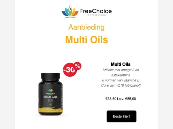 ❤️ Goed voor je hart, bloeddruk en hersenfunctie! Aanbieding op de FreeChoice Multi Oils!