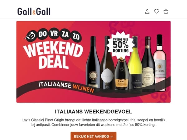 Haal Italiaanse wijnen in huis | 2e fles 50% korting
