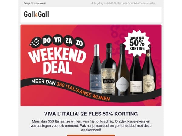 Nú! 50% korting op de 2e fles Italiaanse wijn