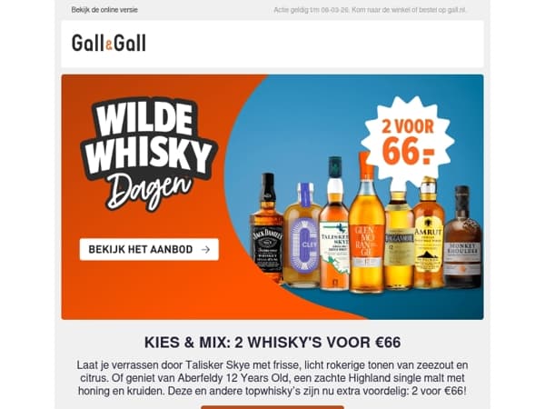 2 whisky's voor €66,- tijdens Wilde Whisky Dagen