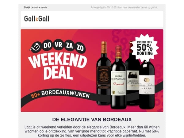 2e fles Bordeaux -50% 🍷