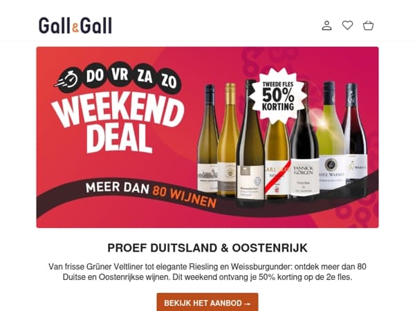 50% korting op de 2e fles Duitse & Oostenrijkse wijn