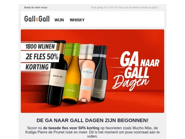50% korting op de 2e wijn naar keuze