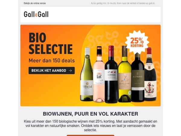 150+ biowijnen met 25% korting