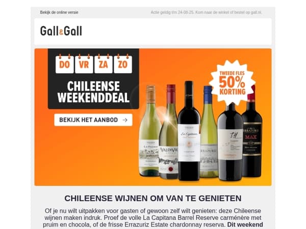 50% korting op de 2e chileense wijn