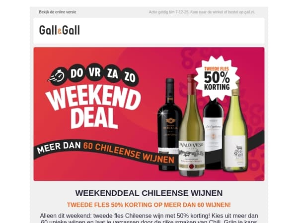 ✨ Weekenddeal: 50% korting op de 2e fles Chileense wijn