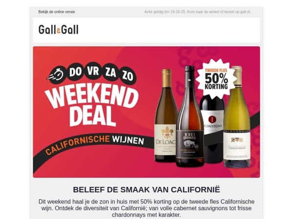 Weekenddeal Californië: 2e fles -50%