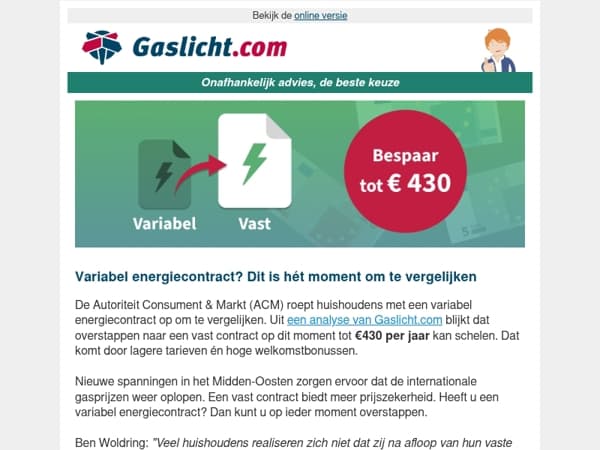 Van variabel naar vast? Bespaar tot €430