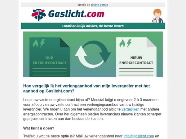 Hoe vergelijk ik het verlengaanbod van mijn leverancier met het aanbod op Gaslicht.com?