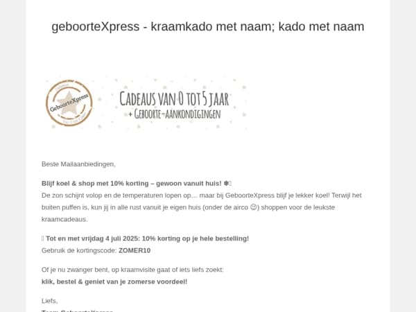 Verkoelend voordeel bij GeboorteXpress! ❄️ - 10% op alles!
