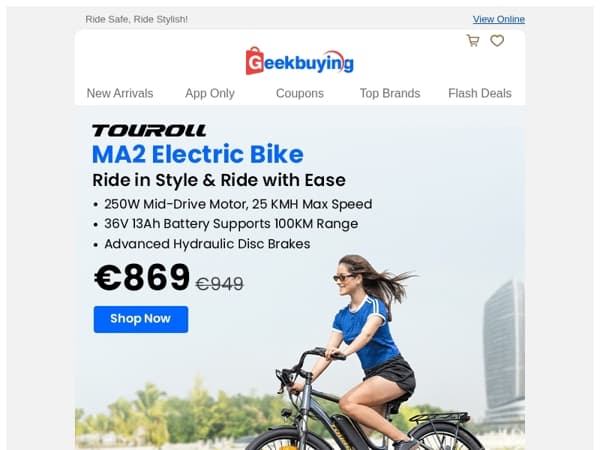 🚲 Touroll MA2 E-bike – Free Helmet Included with Purchase! 🌟