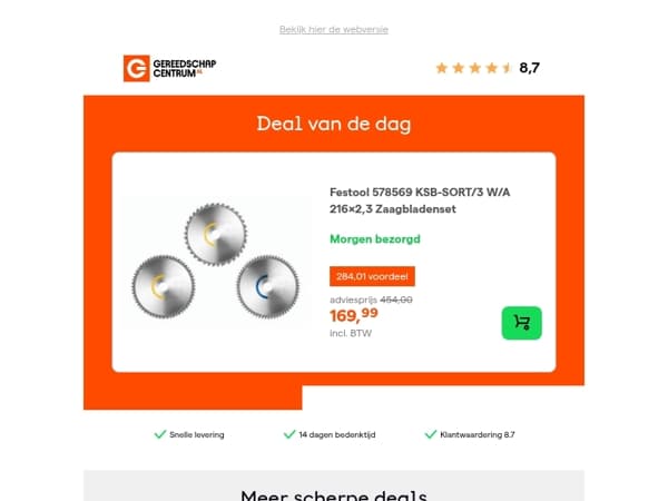 Deal van de dag: - 63% op Festool 578569 KSB-SORT/3 W/A 216x2,3 Zaagbladenset
