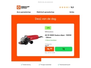 Deal van de dag: - 47% op Milwaukee AG 10-125EK Haakse slijper - 1000W - 125mm