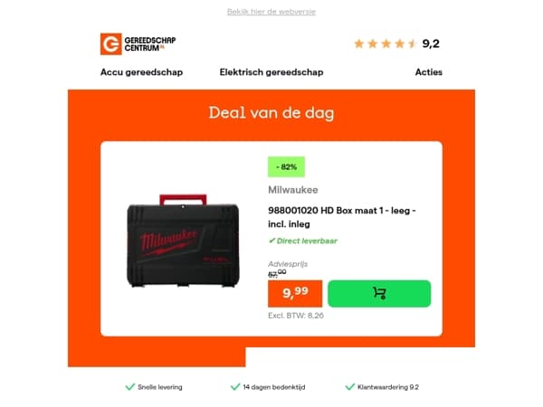 Deal van de dag: - 82% op Milwaukee 988001020 HD Box maat 1 - leeg - incl. inleg