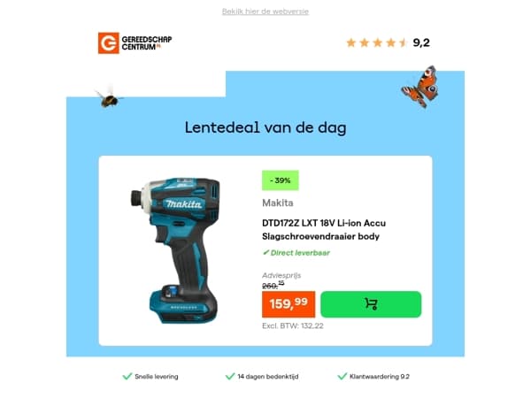 Lentedeal van de dag: - 39% op Makita DTD172Z LXT 18V Li-ion Accu Slagschroevendraaier body