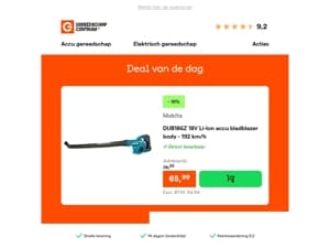 Deal van de dag: - 16% op Makita DUB186Z 18V Li-Ion accu bladblazer body - 192 km/h
