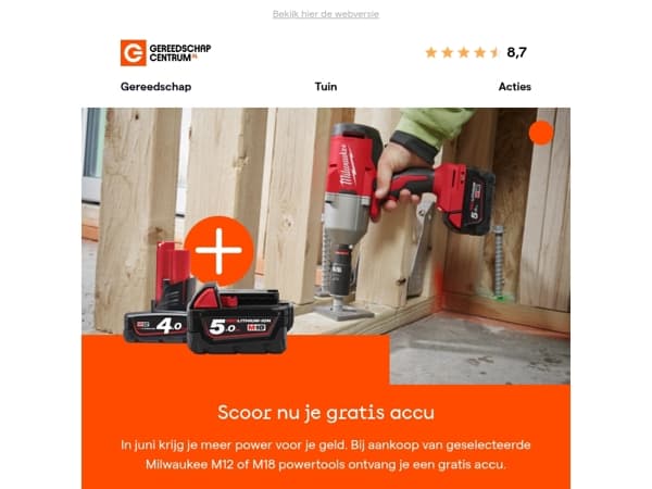 Tijdelijk: gratis Milwaukee accu