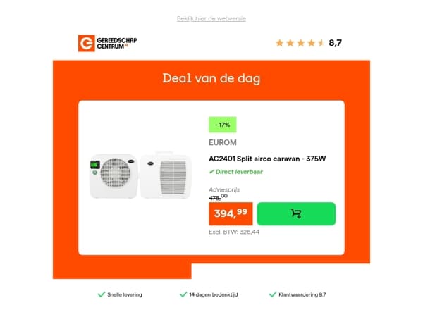Deal van de dag: - 17% op EUROM AC2401 Split airco caravan - 375W