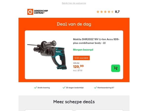 Deal van de dag: Makita DHR202Z 18V Li-Ion Accu SDS-plus combihamer body - 2J